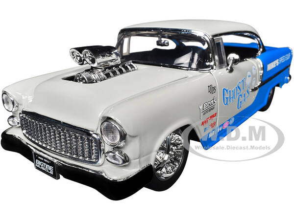 1955 Chevrolet Bel Air Ghost Gas - Mike's Speed Equip Light Gray and Blue Bigtime Muscle Series 1/24 Diecast Model Car by...