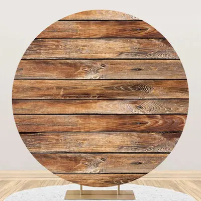 Natural Brown Wooden Plank Round Birthday Backdrop - Aperturee