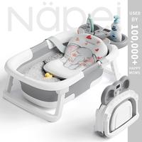 Napei Safety Collapsible Baby Bathtub with Real-Time Temp Monitor, Floating Cushion, Foldable Baby Bath Tub Set for Newborns ...