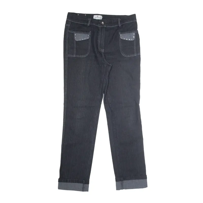 CARLA FERRONI By Lady Jane Studded Jeans Black Denim Slim Straight Womens W32 L30