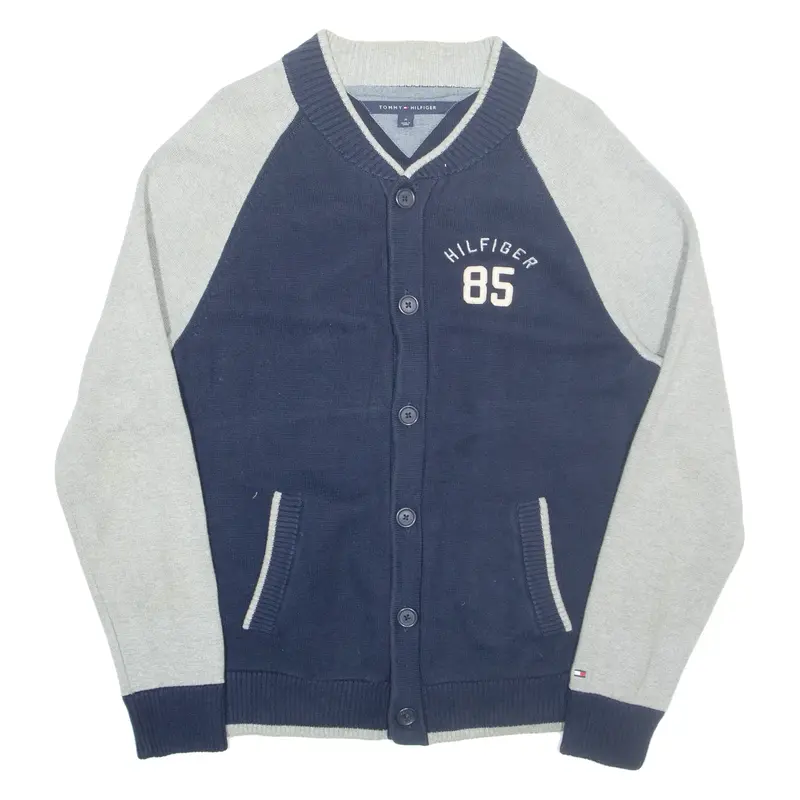 TOMMY HILFIGER Mens Cardigan Blue V-Neck Tight Knit M