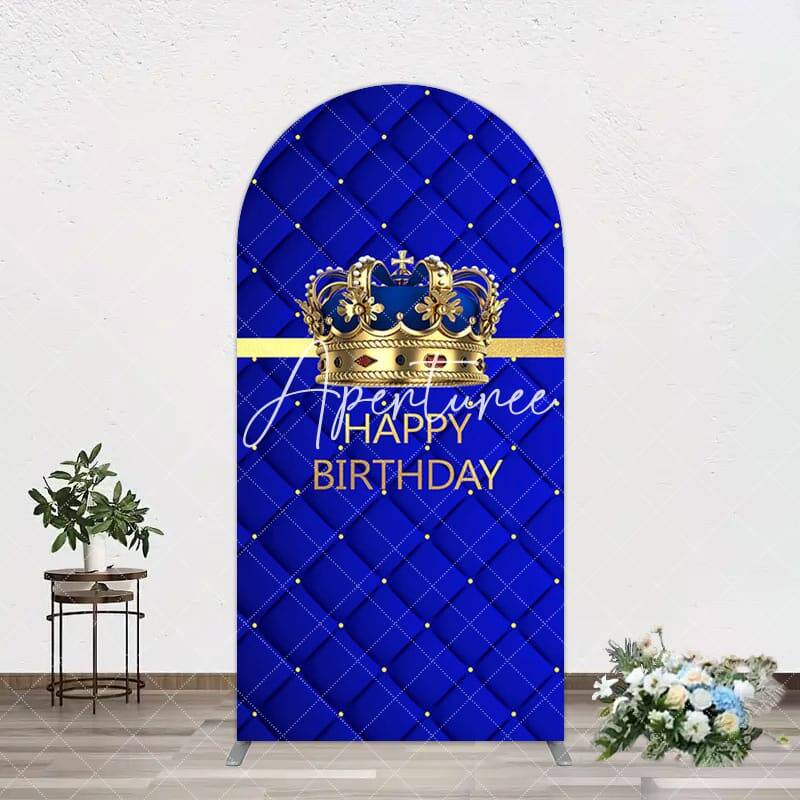 Aperturee Royal Blue Gold Crown Happy Birthday Arch Backdrop, 1.6X4FT(0.5X1.2M), 38.18 USD, arch backdrop kit, YMGD9M50-A