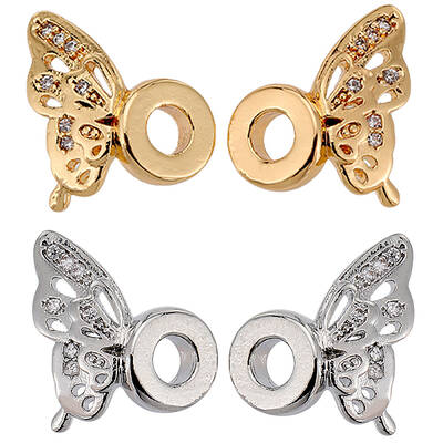 8Pairs 2 Colors Brass Micro Pave Cubic Zirconia Bead