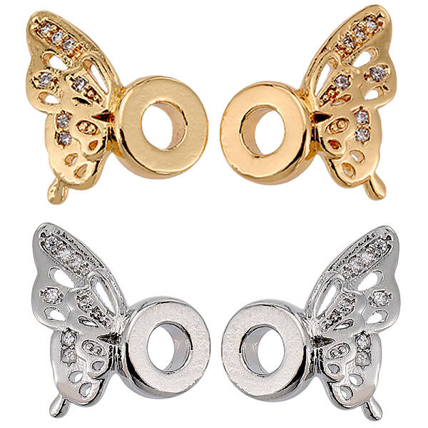 8Pairs 2 Colors Brass Micro Pave Cubic Zirconia Bead