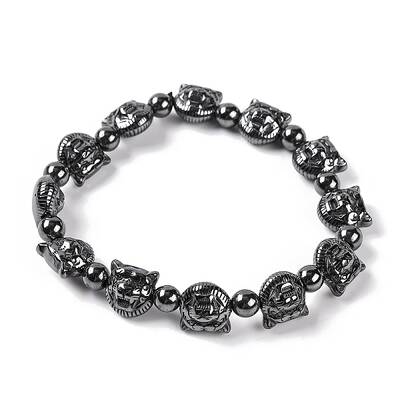 Round & Tiger Head Synthetic Non-magnetic Hematite Beaded Stretch Bracelets for Women