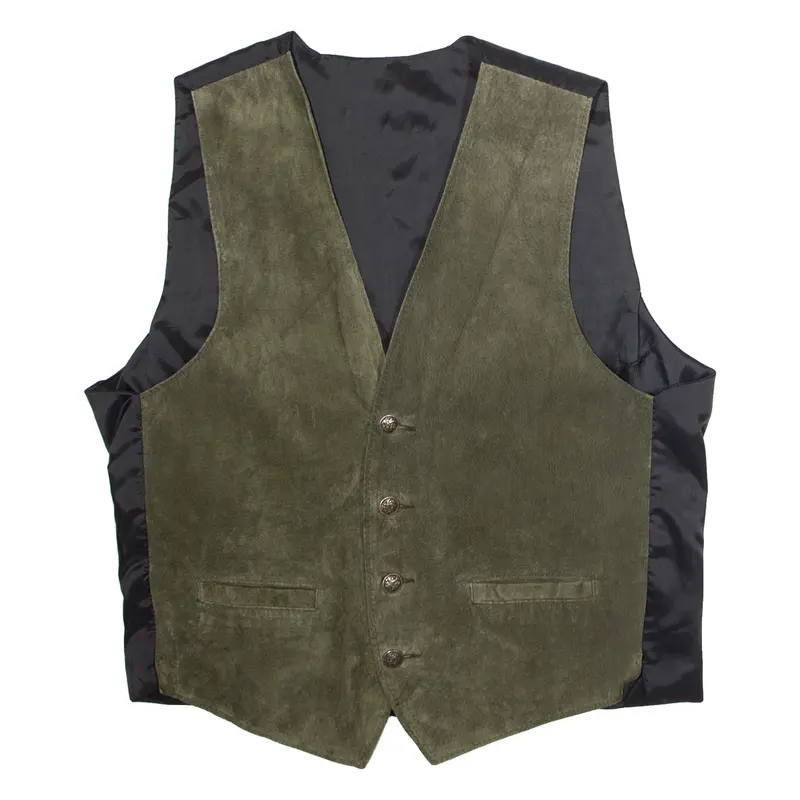 Mens Waistcoat Green Leather Suede 90s M