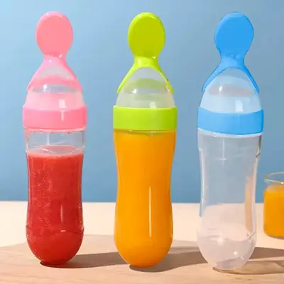 Silicone Baby Food Storage Bottle with Spoon, 3pcs Baby Food Container with Dustproof Lid, Baby Food Storage Container for Ho...