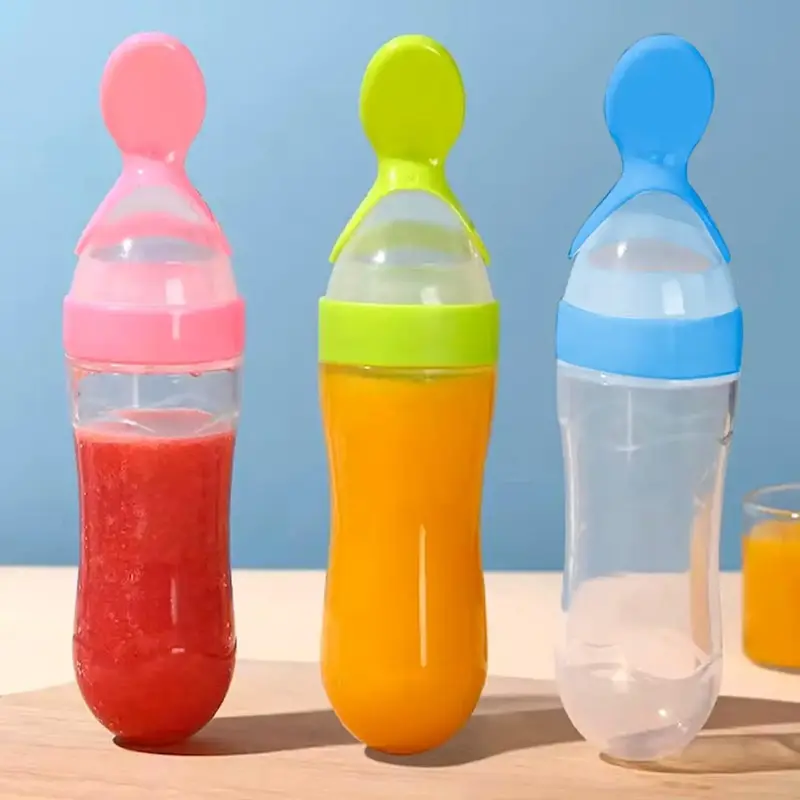 Silicone Baby Food Storage Bottle with Spoon, 3pcs Baby Food Container with Dustproof Lid, Baby Food Storage Container for Ho...