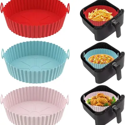 3 Pack Silicone Air Fryer Liners Pot - 8 inch Food Grade Air Fryer Basket Reusable Air Fryer Liners 240℃ High Temperature R...