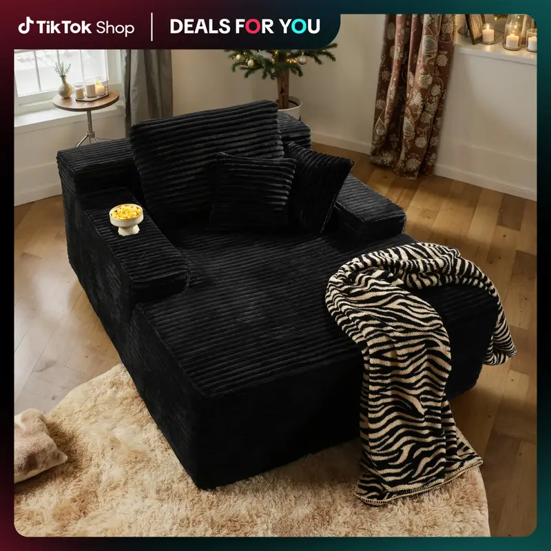 Oversized Chaise Lounge Chair Indoor Upholstered Sofa Bed Lounge Couch Chair,Reading Chair Sleeper Cloud Sofa Couch,Plush Cha...