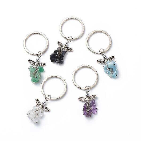 Natural Gemstone Angel Pendant Keychain