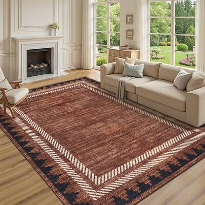 Garvee Extra Large Area Rug 10x13 Washable Rug Non Slip Stain-Resistant, Modern Geometric Border Carpet, Non Shedding Low Pil...