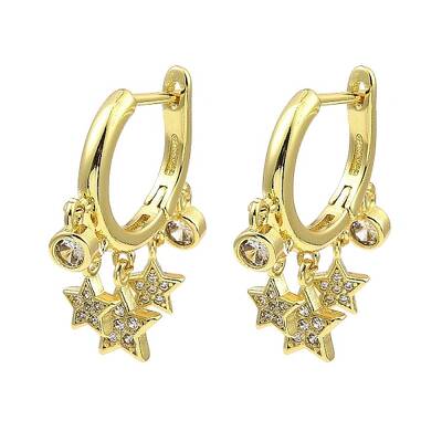 Rack Plating Brass Star Dangle Hoop Earrings with Cubic Zirconia