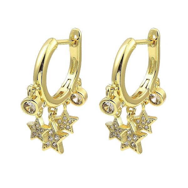 Rack Plating Brass Star Dangle Hoop Earrings with Cubic Zirconia