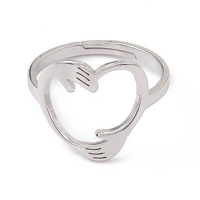 Non-Tarnish 201 Stainless Steel Hand Hug Heart Adjustable Ring for Women