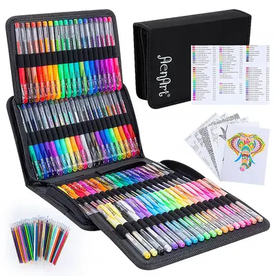 Aen Art Gel Pens for Adult Coloring Books, 160 Pack Artist Colored Gel Pen with 40% More Ink, Black Case colorful markers