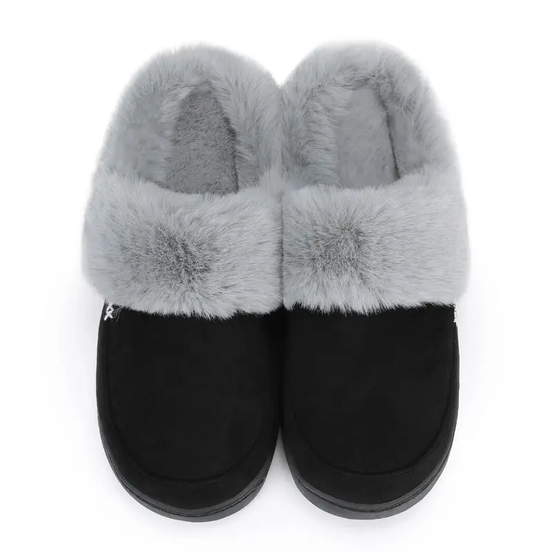 NineCiFun Women's and Men's Suede House Slippers Slip on Fuzzy Slippers with Faux Fur Lining Indoor Outdoor Home Shoes with R...