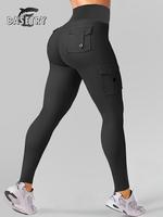 BaseTry Women's Pocket Tights Charm Tights Fitness Tights Seamless V-shaped Cross Waist Hip Lifting Gym Yoga Tights