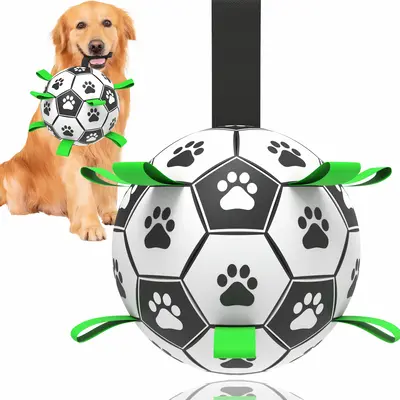 Tendot Dog Toys Soccer Ball with Straps Interactive Pet Toy Puppy Birthday Gifts Durable Polyurethane Ultra Bouncing Ball for...