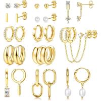 BESTEEL 13 Pairs Small Gold Hoop Earrings Set for Women 14K Gold Plated Lightweight Huggie Hoops Hypoallergenic Pearl Dainty ...