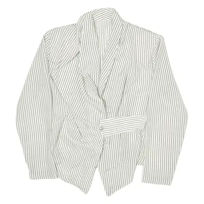 Foam Shoulder Pad Shirt White Striped Long Sleeve Womens S