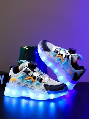 USB Rechargeable LED Light Up Sneakers, Colorblock Luminous Running Shoes, Fashionable Sports Shoes for Boys & Girls, Trendy ...