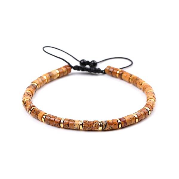 Natural Picture Jasper Braided Bead Bracelets for Women