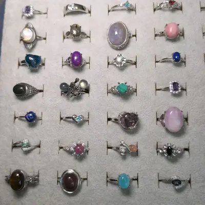 Crystal Silvered Copper Adjustable Rings Live and Post Claims Only