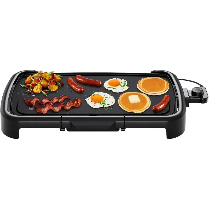XL Electric Griddle, 10x20 Inch, Removable Temperature Control, Nonstick, Immersible Grill, Slide-Out Drip Tray