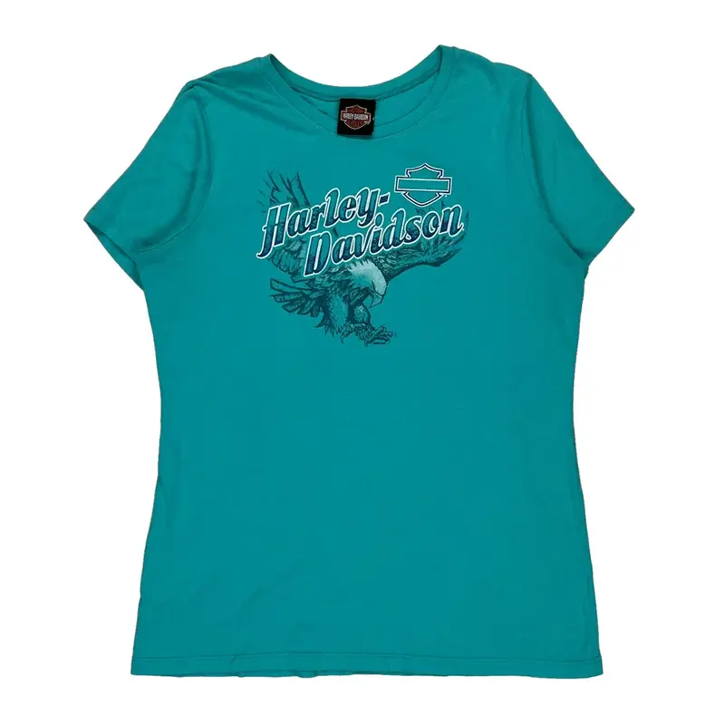 Harley Davidson Graphic T-Shirt - Medium Blue Cotton