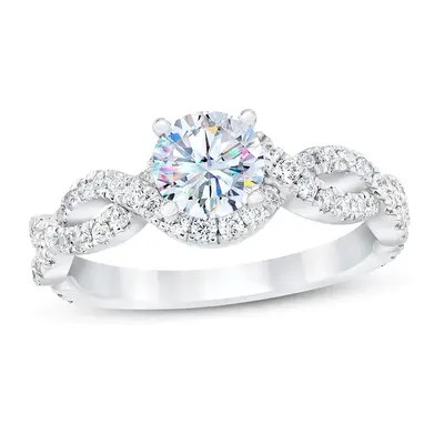 9K White Gold Round Moissanite Engagement Ring