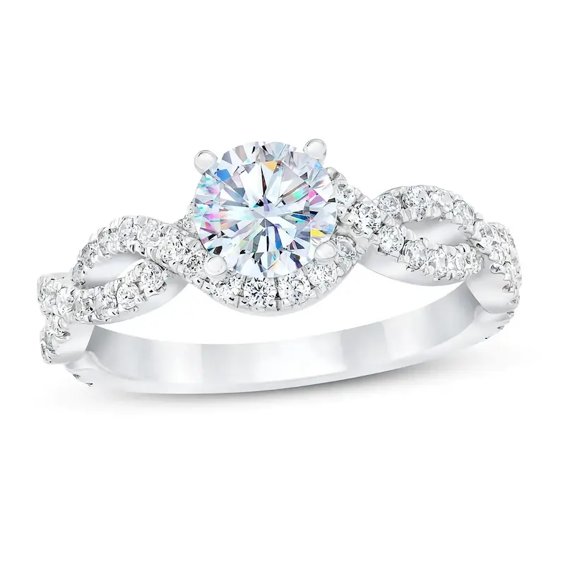 9K White Gold Round Moissanite Engagement Ring