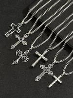 Men's Vintage Chains & Cross Pendant Chain Necklace, Stainless Steel Jewelry for Party, Daily Clothing Decor, Trendy All-matc...