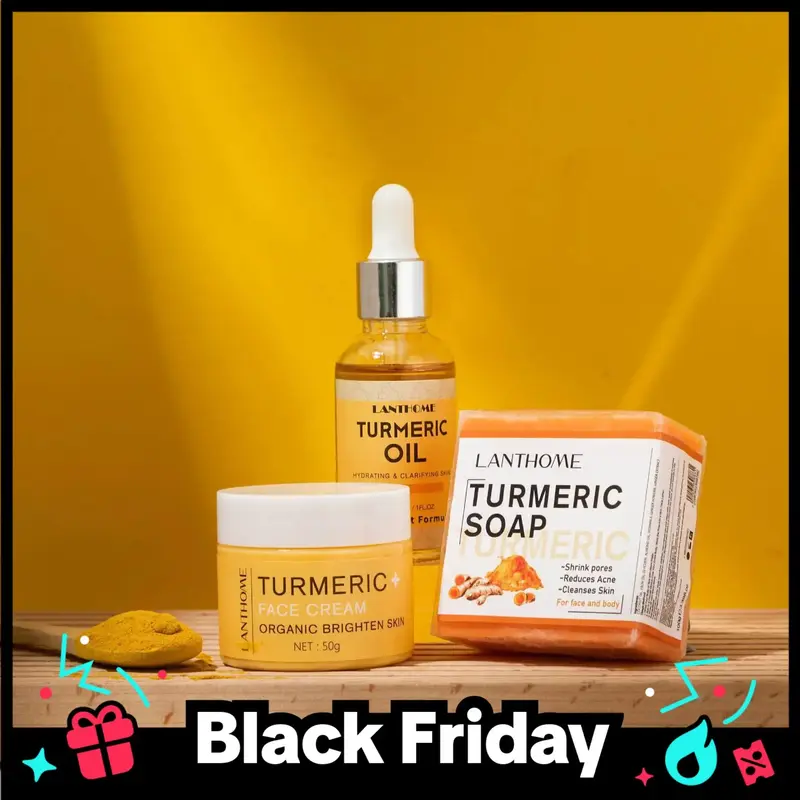 Turmeric Cream & Turmeric Oil & Turmeric Soap Set (3 Counts/set), Moisturizing Brightening Facial Skin Care Kit, Daily Skinca...