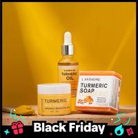Turmeric Cream & Turmeric Oil & Turmeric Soap Set (3 Counts/set), Moisturizing Brightening Facial Skin Care Kit, Daily Skinca...