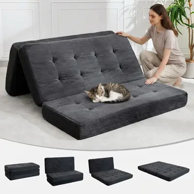 Garvee 6-Inch Tri-Fold Mattress, Foldable Floor Sofa Bed with High-Density Support Foam & Tufted Design – Portable Guest Be...