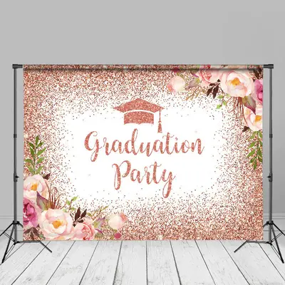 Rose Gold Sparkling Floral Grad Photo Booth Backdrop - Aperturee