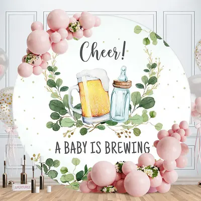 Aperturee A Baby Is Brewing Round Baby Shower Backdrop
