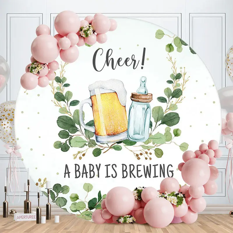 Aperturee A Baby Is Brewing Round Baby Shower Backdrop