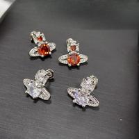 High-end socialite jewelry Planet Saturn High quality full zircon earrings Women's gold plated mini fashion design couple ear...