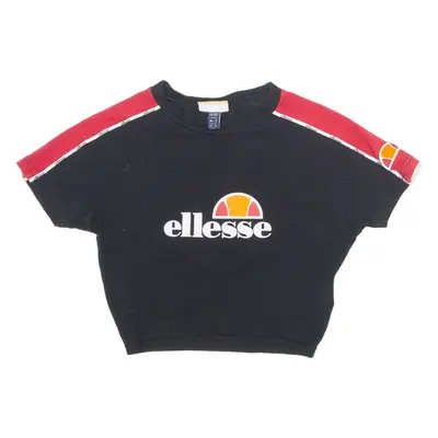 ELLESSE Cropped Womens T-Shirt Black Crew Neck UK 4