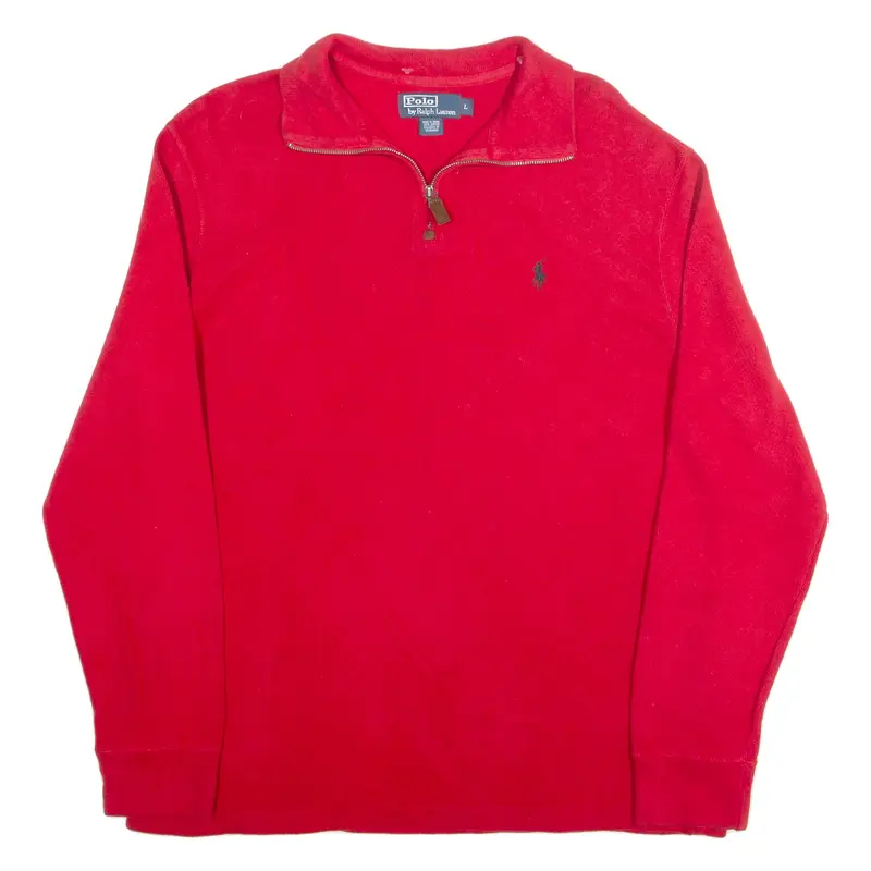 POLO RALPH LAUREN Mens Jumper Red 1/4 Zip Tight Knit L