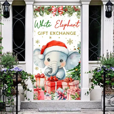 Aperturee White Elephant Gift Exchange Christmas Door Cover - Aperturee