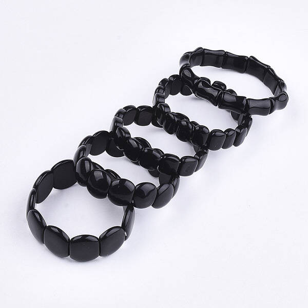 Natural Dyed & Heated Black Agate Stretch Bracelets