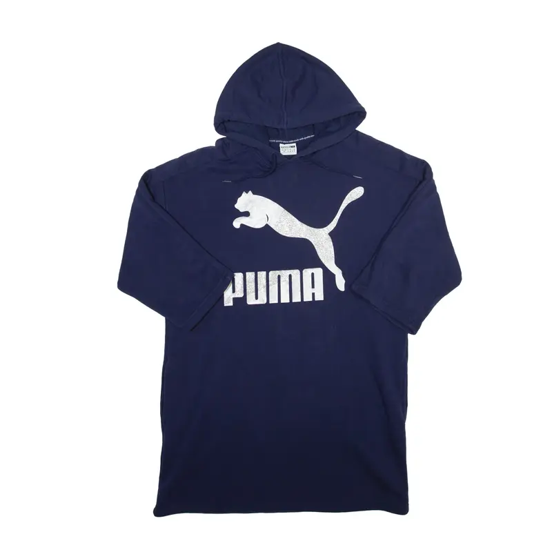 PUMA Oversized Short sleeve Hoodie Blue Pullover Womens S