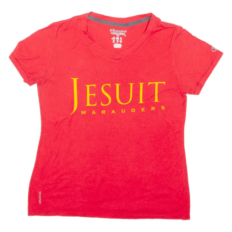 CHAMPION Jesuit Marauders T-Shirt Red V-Neck Short Sleeve Womens XS