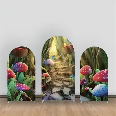 Fairy Tale Colorful Mushroom Stair Arch Backdrop Kit - Aperturee