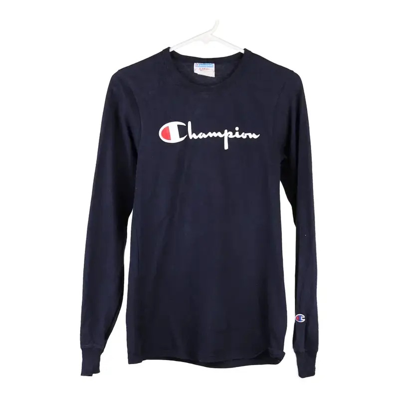 Champion Spellout Long Sleeve T-Shirt - XS Blue Cotton