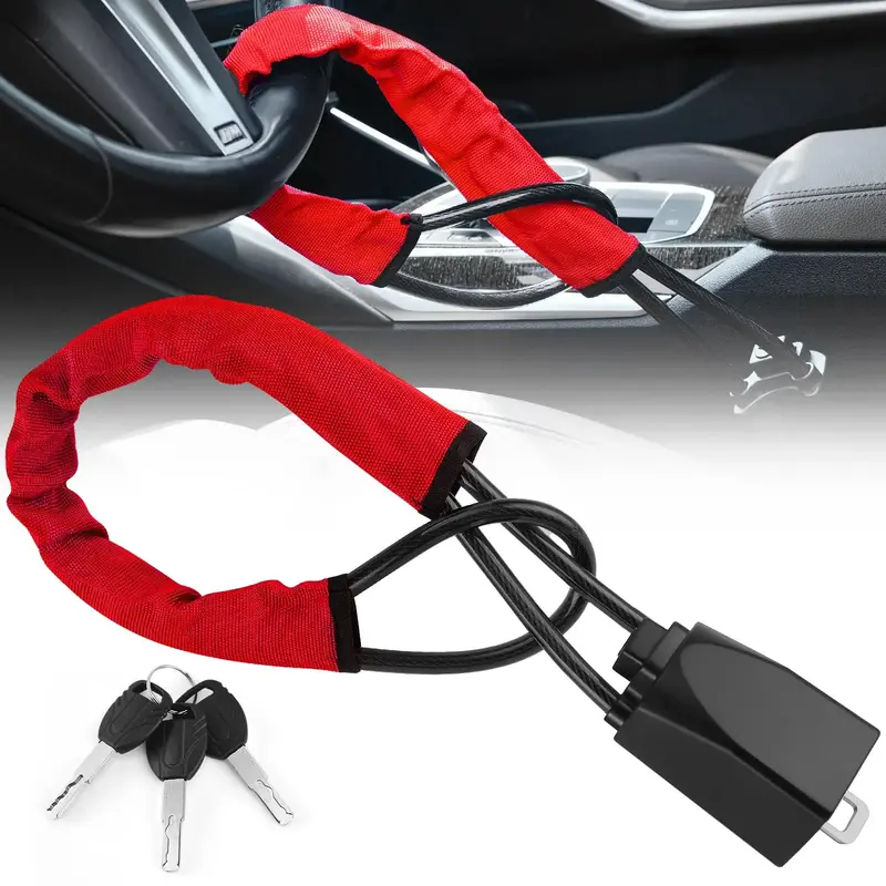 Car Steering Wheel Safety Belt Lock with 3 Keys, Universal Anti-theft Car Steering Wheel Lock, Car Security Lock for Most V...