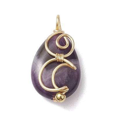 Natural Amethyst Copper Wire Wrapped Pendants